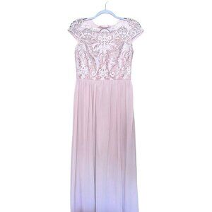 Pale Pink Long Gown Lace Bodice Cap Sleeves Gown